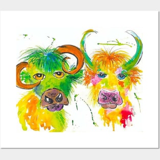 Quirky Colourful Bulls Posters and Art